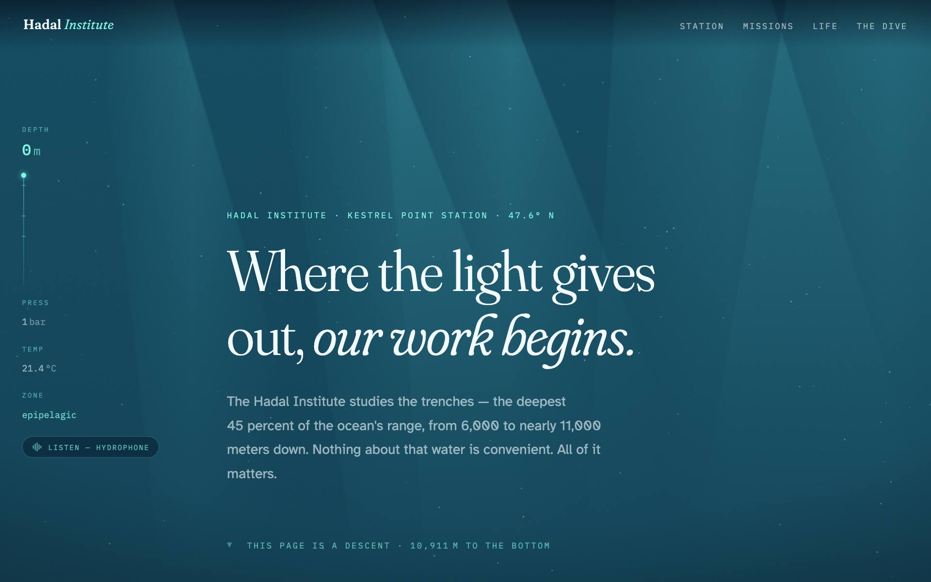 Hadal Institute — bioluminescent deep-sea descent