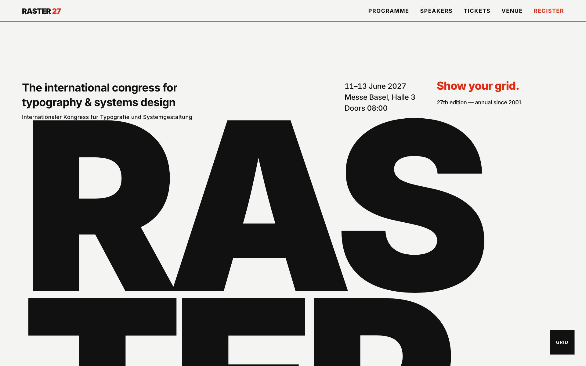 RASTER 27 congress — Swiss grid typography