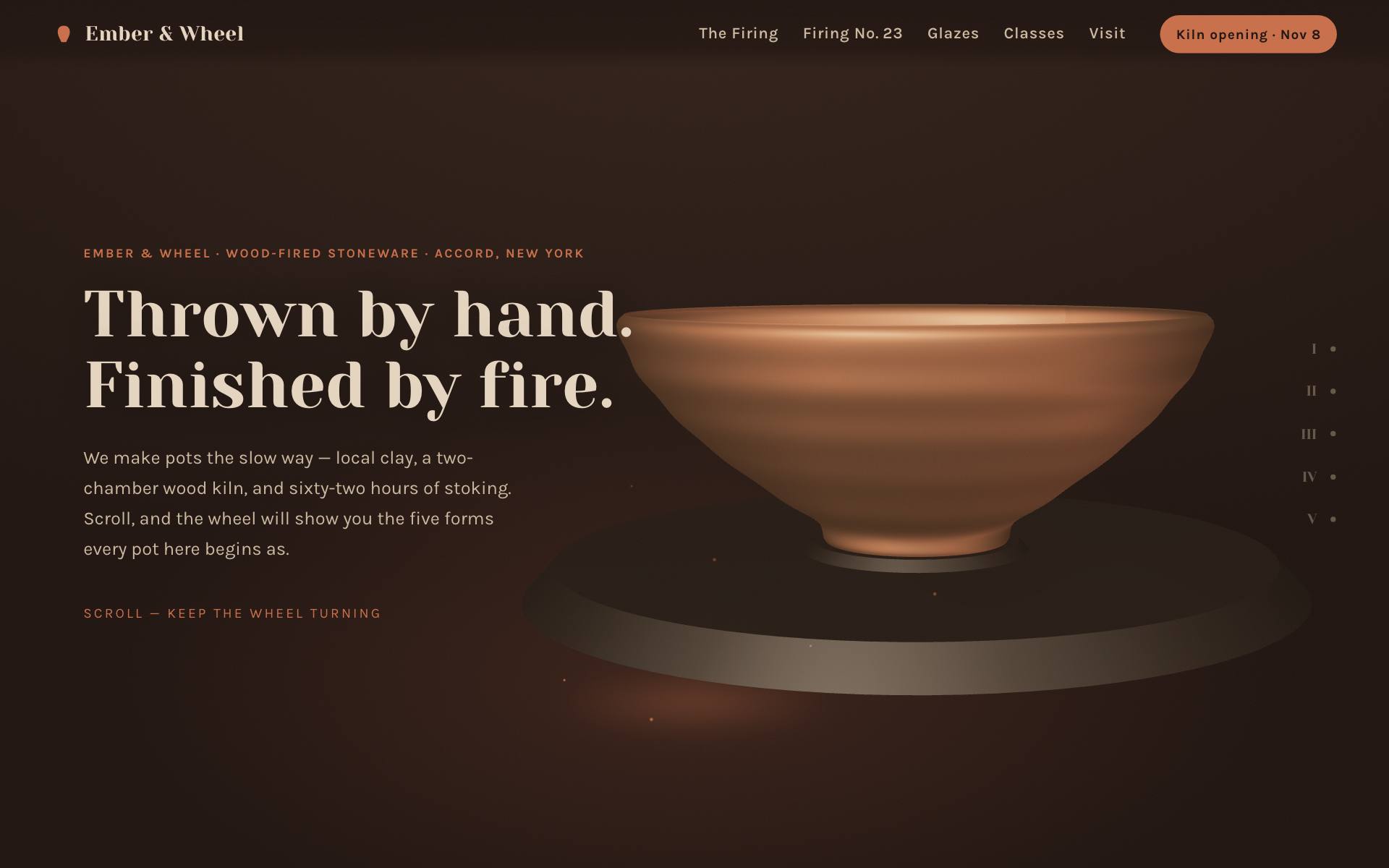 Ember & Wheel ceramics — 3D pot thrown on a wheel as you scroll